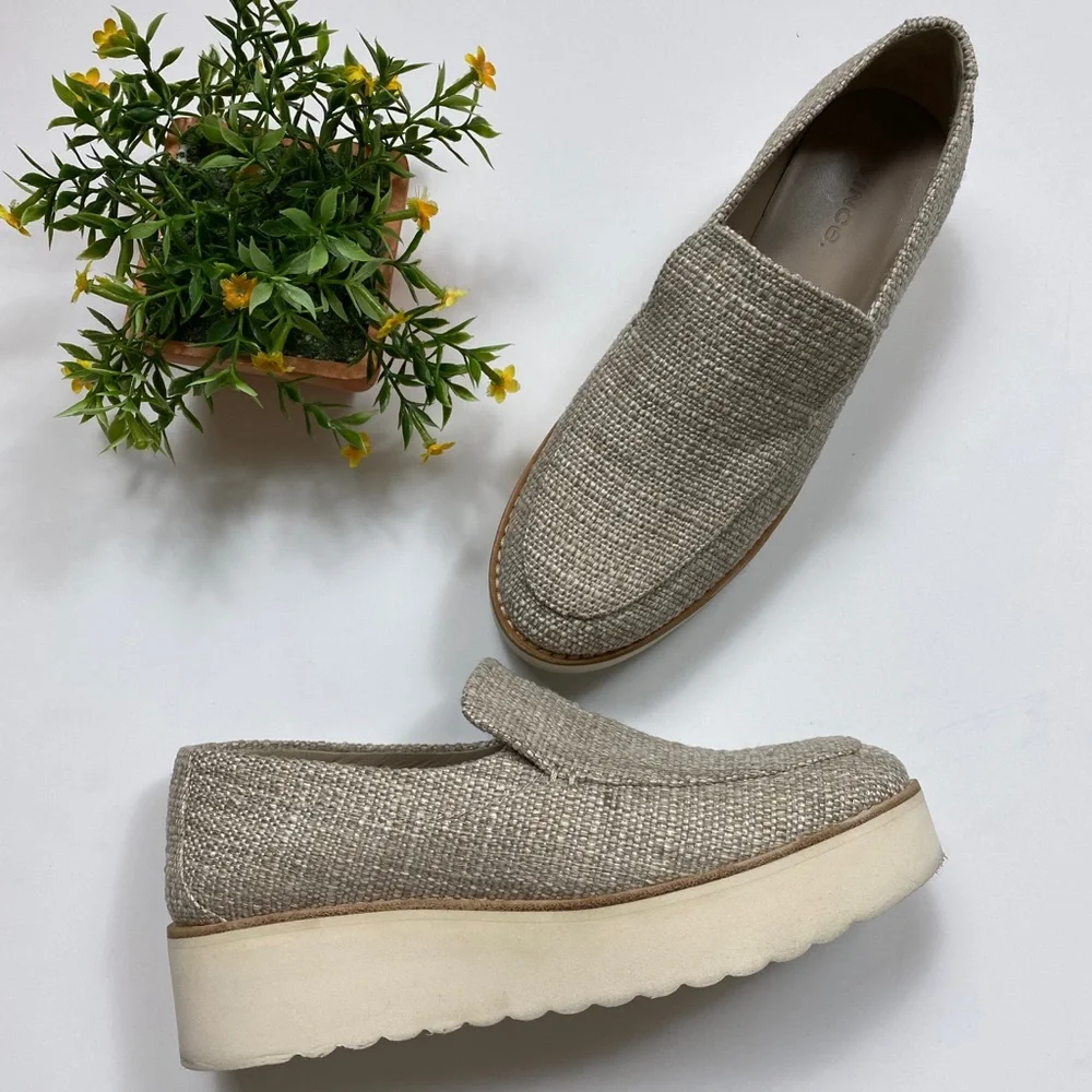 Vince Zeta Platform Tweed Linen Loafers